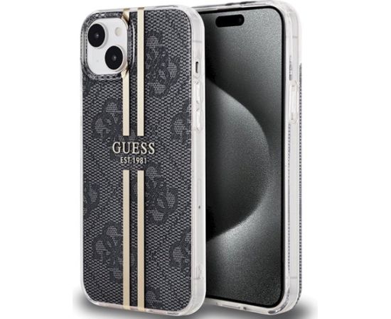 Guess GUHCP15MH4PSEGK Hardcase IML 4G Gold Stripe Aizsargapvalks priekš iPhone 15 Plus/14 Plus 6.7" / melns Neoriģinālie Maciņi