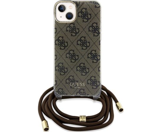 Guess GUHCP15SHC4SEW Crossbody Cord 4G Print Aizsargapvalks priekš iPhone 15 / 14 / 13 6.1" / brūns Neoriģinālie Maciņi