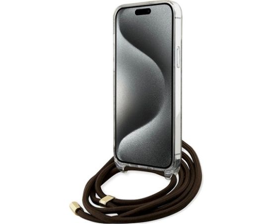 Guess GUHCP15SHC4SEW Crossbody Cord 4G Print Aizsargapvalks priekš iPhone 15 / 14 / 13 6.1" / brūns Neoriģinālie Maciņi