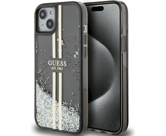 Guess GUHCP15MLFCSEGK Liquid Glitter Gold Stripes Aizsargapvalks priekš iPhone 15 Plus/14 Plus 6.7" / melns Neoriģinālie Maciņi