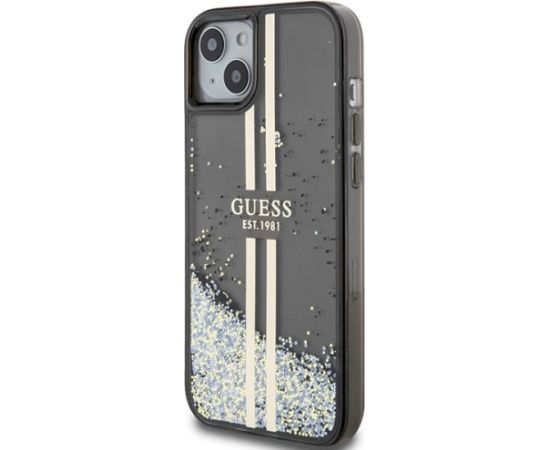 Guess GUHCP15MLFCSEGK Liquid Glitter Gold Stripes Aizsargapvalks priekš iPhone 15 Plus/14 Plus 6.7" / melns Neoriģinālie Maciņi
