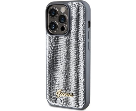 Guess GUHCP14XPSFDGSS Sequin Script Metal Aizsargapvalks priekš iPhone 14 Pro Max 6.7" / sudraba Neoriģinālie Maciņi