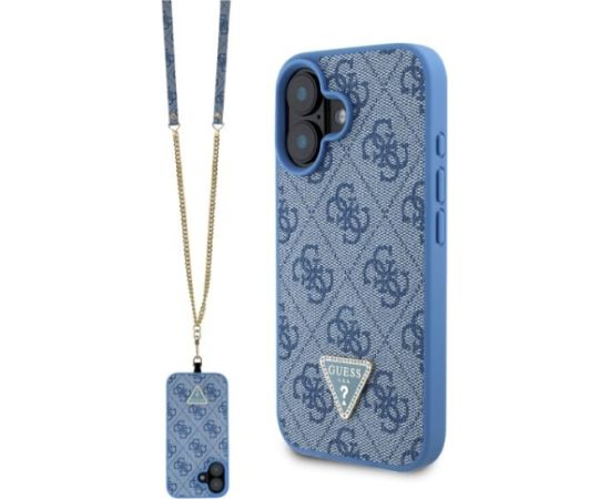 Guess GUHCP16SP4TDSCPB Leather Metal Logo Strass Crossbody Aizsargapvalks priekš iPhone 16 6.1" / zils Neoriģinālie Maciņi