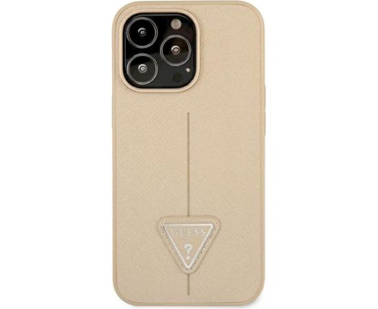 Guess GUHCP14XPSATLE Saffiano Triangle Logo Aizsargapvalks priekš iPhone 14 Pro Max 6,7" / bēšs Neoriģinālie Maciņi