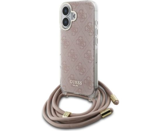 Guess GUHCP16SHC4SEP Hardcase Crossbody Cord 4G Print Aizsargapvalks priekš iPhone 16 6.1" / rozā Neoriģinālie Maciņi