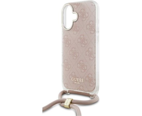 Guess GUHCP16SHC4SEP Hardcase Crossbody Cord 4G Print Aizsargapvalks priekš iPhone 16 6.1" / rozā Neoriģinālie Maciņi