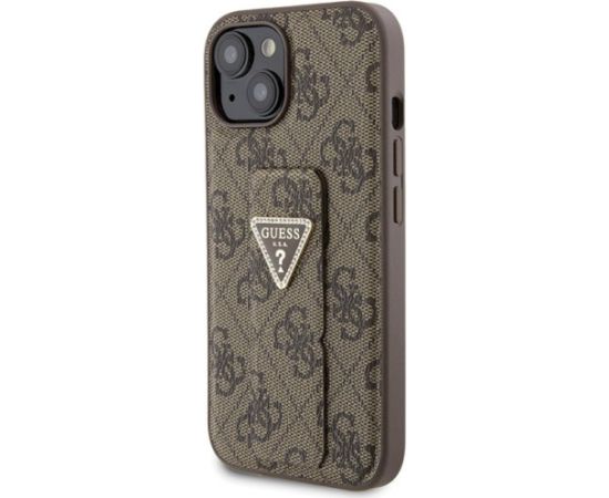 Guess GUHCP15SPGS4TDW Hardcase Grip Stand 4G Triangle Strass Aizsargapvalks priekš iPhone 15 / 14 / 13 6.1" / brūns Neoriģinālie Maciņi