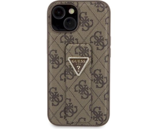 Guess GUHCP15SPGS4TDW Hardcase Grip Stand 4G Triangle Strass Aizsargapvalks priekš iPhone 15 / 14 / 13 6.1" / brūns Neoriģinālie Maciņi