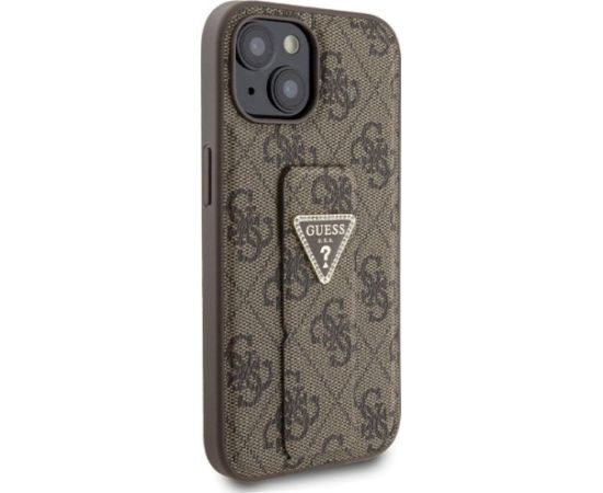 Guess GUHCP15SPGS4TDW Hardcase Grip Stand 4G Triangle Strass Aizsargapvalks priekš iPhone 15 / 14 / 13 6.1" / brūns Neoriģinālie Maciņi