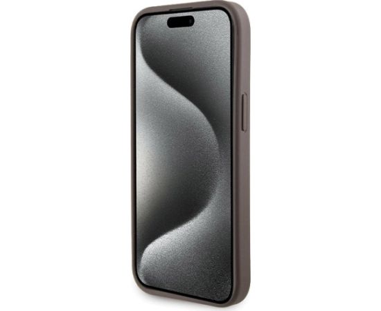 Guess GUHCP15SPGS4TDW Hardcase Grip Stand 4G Triangle Strass Aizsargapvalks priekš iPhone 15 / 14 / 13 6.1" / brūns Neoriģinālie Maciņi