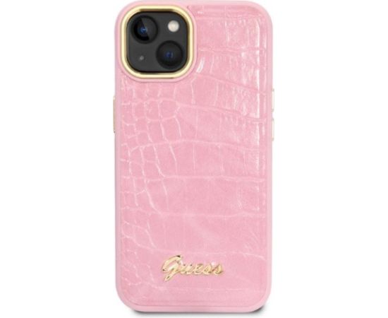 Guess GUHCP14SHGCRHP Croco Collection Aizsargapvalks priekš iPhone 14 / 15 / 13 6.1" / rozā Neoriģinālie Maciņi