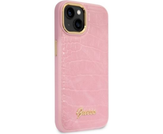 Guess GUHCP14SHGCRHP Croco Collection Aizsargapvalks priekš iPhone 14 / 15 / 13 6.1" / rozā Neoriģinālie Maciņi