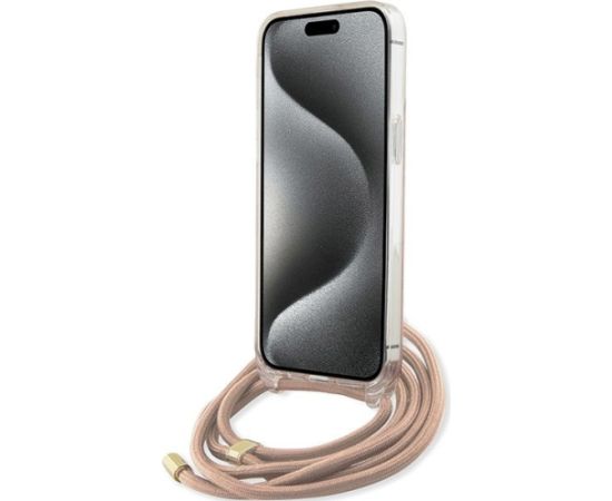 Guess GUHCP15LHC4SEP Hardcase Crossbody Cord 4G Print Aizsargapvalks priekš iPhone 15 Pro 6.1" / rozā Neoriģinālie Maciņi