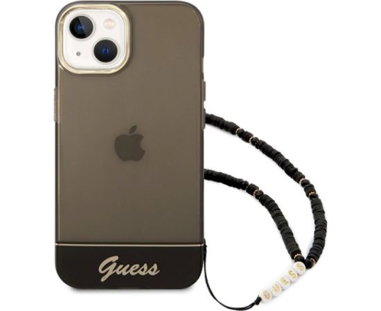 Guess GUHCP14SHGCOHK Hardcase Translucent Pearl Strap Aizsargapvalks priekš iPhone 14 / 15 / 13 6.1" / melns Neoriģinālie Maciņi