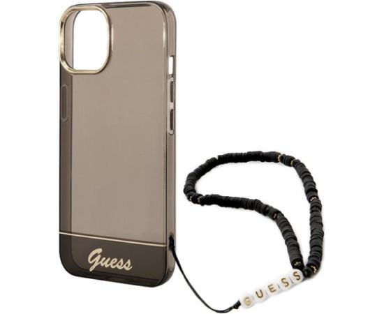 Guess GUHCP14SHGCOHK Hardcase Translucent Pearl Strap Aizsargapvalks priekš iPhone 14 / 15 / 13 6.1" / melns Neoriģinālie Maciņi