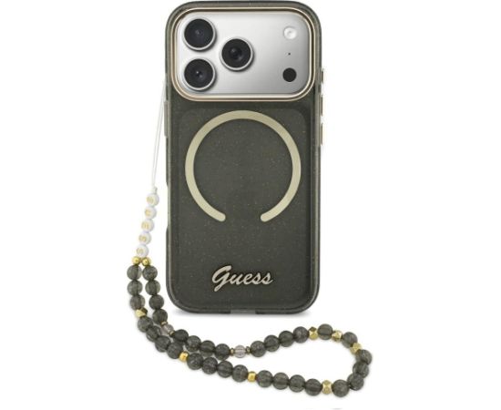 Guess IML Glitters Script Strap MagSafe Защитный чехол для iPhone 17 Pro / чёрный Чехлы - альтернативные