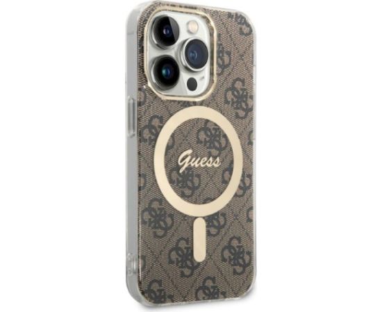Guess Set GUBPP14LH4EACSW Aizsargapvalks un lādētājs priekš iPhone 14 Pro 6,1" / brūns Neoriģinālie Maciņi