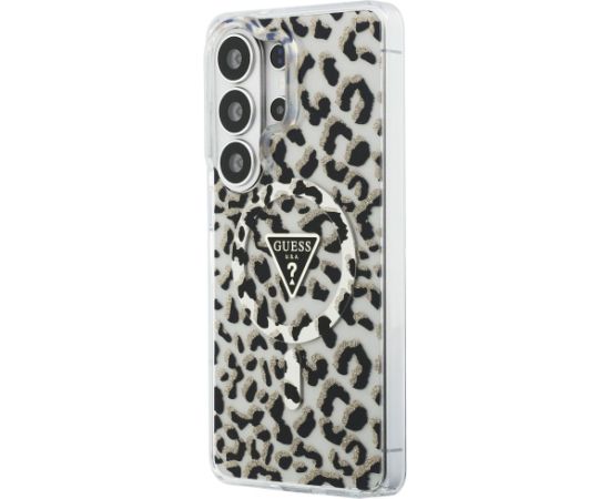 Guess IML Leopard Print Triangle MagSafe Aizsargapvalks priekš Samsung Galaxy S26 Ultra / melns Neoriģinālie Maciņi