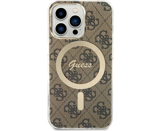 Guess Set GUBPP13LH4EACSW Case+ Charger Hard Case 4G Print MagSafe Aizsargapvalks priekš iPhone 13 Pro / brūns Neoriģinālie Maciņi