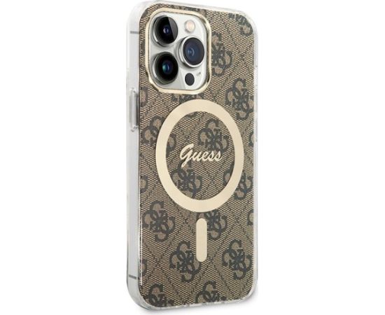 Guess Set GUBPP13LH4EACSW Case+ Charger Hard Case 4G Print MagSafe Aizsargapvalks priekš iPhone 13 Pro / brūns Neoriģinālie Maciņi