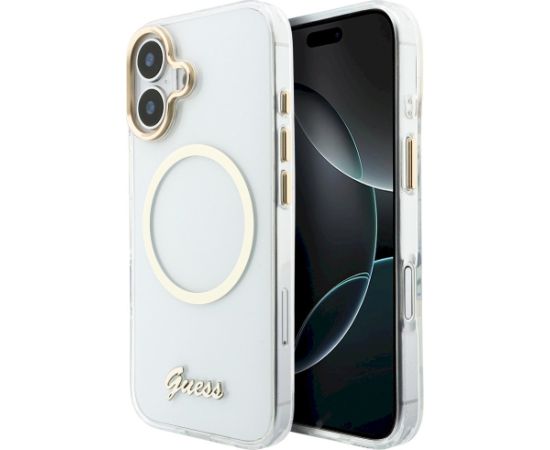 Guess IML Script Metal MagSafe Case Aizsargapvalks priekš iPhone 17 / caurspīdīgs Neoriģinālie Maciņi