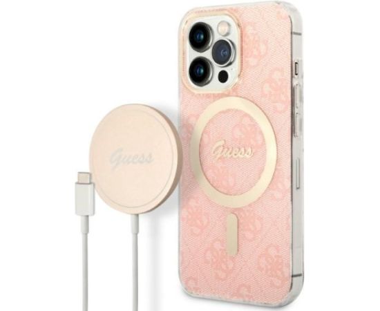 Guess Set GUBPP13XH4EACSP Case+ Charger Aizsargapvalks priekš iPhone 13 Pro Max / rozā Neoriģinālie Maciņi