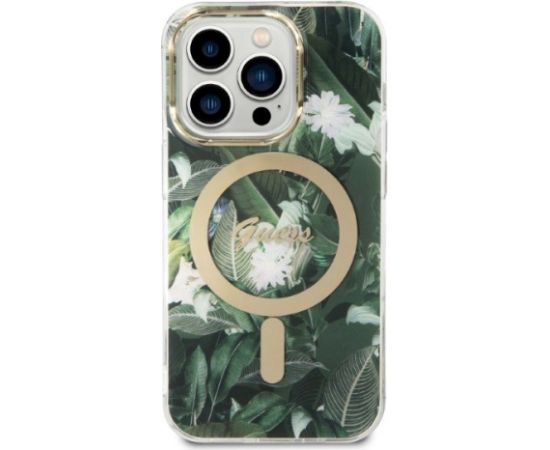 Guess Set GUBPP14LHJEACSA Case+Charger Aizsargapvalks priekš iPhone 14 Pro 6,1" / zaļš Neoriģinālie Maciņi