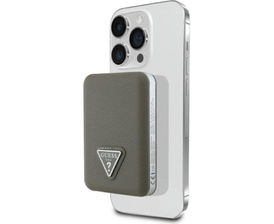Guess Grained Triangle Uzlādes akumulators 5000mAh 15W USB-C MagSafe Inductive / brūns Power Banks