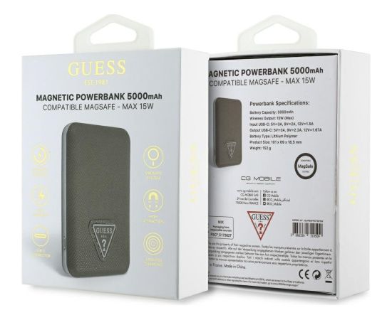 Guess Grained Triangle Uzlādes akumulators 5000mAh 15W USB-C MagSafe Inductive / brūns Power Banks