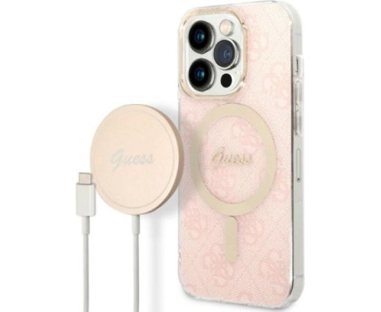 Guess Set GUBPP14LH4EACSP Aizsargapvalks un lādētājs priekš iPhone 14 Pro 6,1" / rozā Neoriģinālie Maciņi