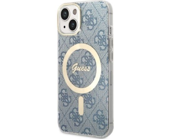 Guess Set GUBPP14SH4EACSB Aizsargapvalks priekš iPhone 14 / 15 / 13 6,1" / zils hard case 4G Print Neoriģinālie Maciņi