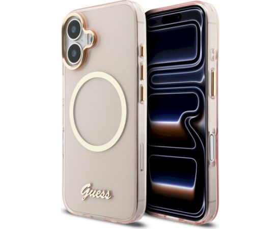 Case Guess IML Script Metal MagSafe Aizsargapvalks priekš iPhone 17 / rozā Neoriģinālie Maciņi