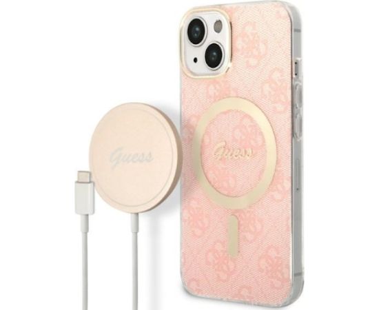 Guess Set GUBPP14MH4EACSP Aizsargapvalks + Tīkla lādētājs priekš iPhone 14 Plus / 15 Plus 6.7" / rozā Neoriģinālie Maciņi