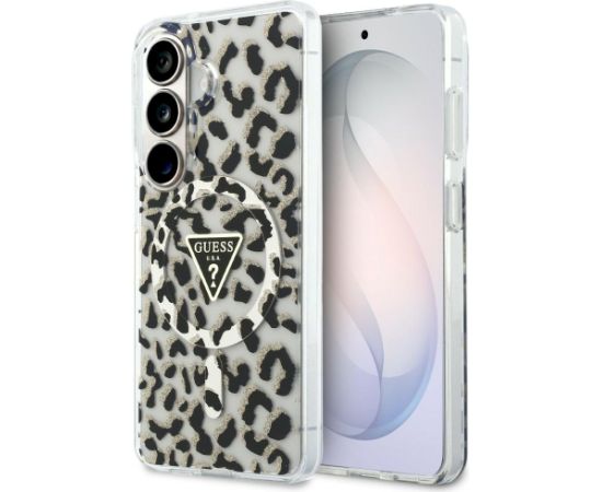 Guess IML Leopard Print Triangle MagSafe Aizsargapvalks priekš Samsung Galaxy S26 / melns Neoriģinālie Maciņi