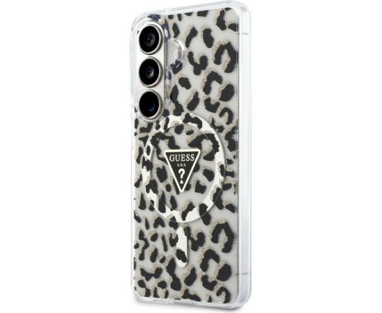 Guess IML Leopard Print Triangle MagSafe Aizsargapvalks priekš Samsung Galaxy S26 / melns Neoriģinālie Maciņi