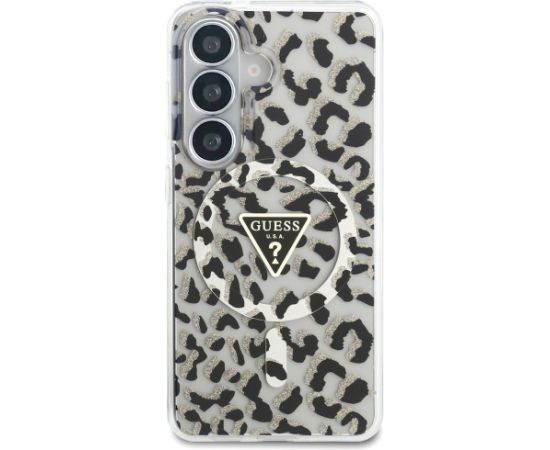 Guess IML Leopard Print Triangle MagSafe Aizsargapvalks priekš Samsung Galaxy S26 / melns Neoriģinālie Maciņi