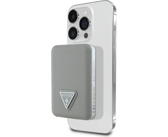 Power Bank Guess Grained Triangle Uzlādes akumulators 5000mAh 15W USB-C MagSafe Inductive / bēšs Power Banks