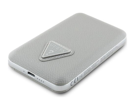 Power Bank Guess Grained Triangle Uzlādes akumulators 5000mAh 15W USB-C MagSafe Inductive / bēšs Power Banks