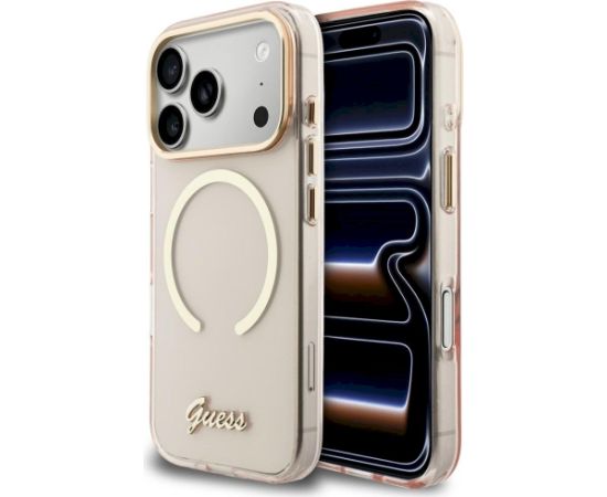 Case Guess IML Script Metal MagSafe Aizsargapvalks priekš iPhone 17 Pro / rozā Neoriģinālie Maciņi