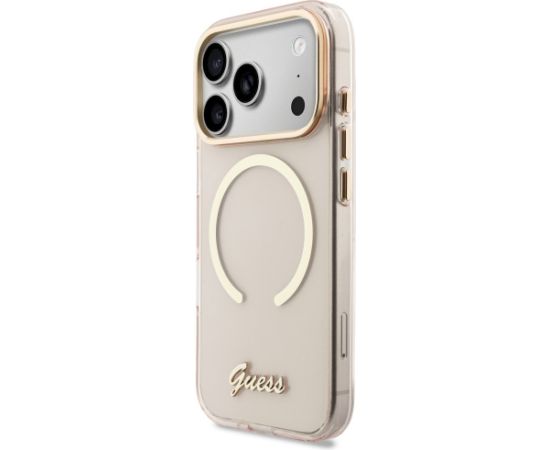 Case Guess IML Script Metal MagSafe Aizsargapvalks priekš iPhone 17 Pro / rozā Neoriģinālie Maciņi