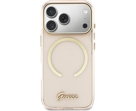 Case Guess IML Script Metal MagSafe Aizsargapvalks priekš iPhone 17 Pro / rozā Neoriģinālie Maciņi