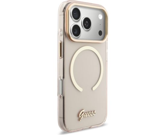 Case Guess IML Script Metal MagSafe Aizsargapvalks priekš iPhone 17 Pro / rozā Neoriģinālie Maciņi
