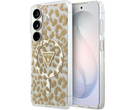 Case Guess IML Leopard Print Triangle MagSafe Aizsargapvalks priekš Samsung Galaxy S26 / brūns Neoriģinālie Maciņi