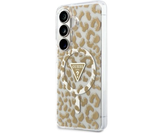 Case Guess IML Leopard Print Triangle MagSafe Aizsargapvalks priekš Samsung Galaxy S26 / brūns Neoriģinālie Maciņi