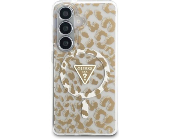 Case Guess IML Leopard Print Triangle MagSafe Aizsargapvalks priekš Samsung Galaxy S26 / brūns Neoriģinālie Maciņi
