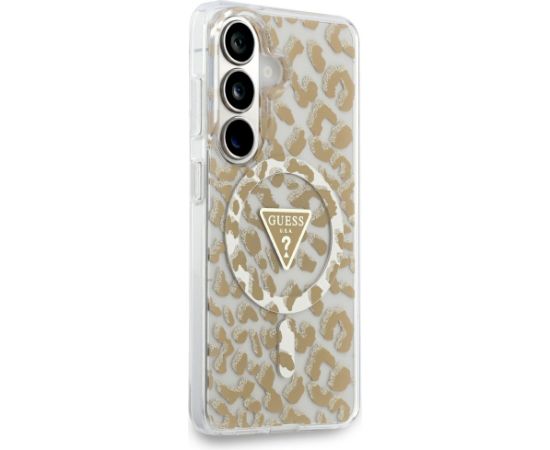 Case Guess IML Leopard Print Triangle MagSafe Aizsargapvalks priekš Samsung Galaxy S26 / brūns Neoriģinālie Maciņi
