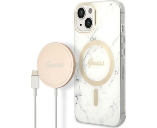 Guess Set GUBPP14SHMEACSH Aizsargapvalks + lādētājs priekš iPhone 14/15/13 6,1" / balts Neoriģinālie Maciņi