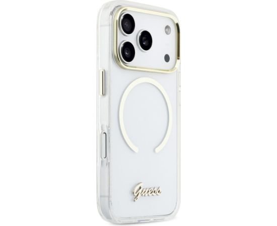 Case Guess IML Script Metal MagSafe Aizsargapvalks priekš iPhone 17 Pro Max / caurspīdīgs Neoriģinālie Maciņi