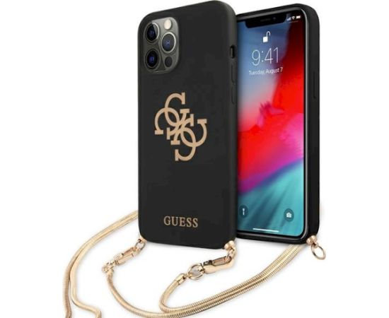 Guess GUHCP12LLSC4GBK Hardcase 4G Gold Chain Collection Aizsargapvalks priekš iPhone 12 Pro Max 6,7" / melns Neoriģinālie Maciņi