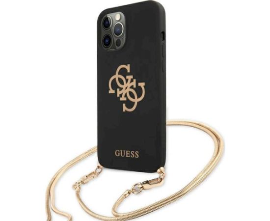 Guess GUHCP12LLSC4GBK Hardcase 4G Gold Chain Collection Aizsargapvalks priekš iPhone 12 Pro Max 6,7" / melns Neoriģinālie Maciņi